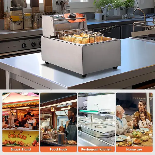 Alt view image 4 of 7 - 2500W 12L Professional Deep Fryer Countertop Single Basket French Fry Restaurant