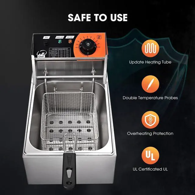 Alt view image 6 of 7 - 2500W 12L Professional Deep Fryer Countertop Single Basket French Fry Restaurant