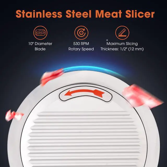 Alt view image 5 of 7 - 240w Electric Meat Slicer 10" Stainless Steel Blade Food Cheese Slicer 530RPM