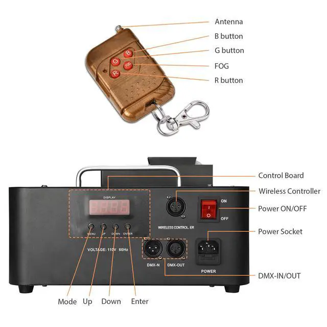Alt view image 6 of 7 - Yescom Vertical Smoke Fog Machine With Lights LED 1500W Floor Fogger DJ Equipment for Parties Stage Show Weddings Disco