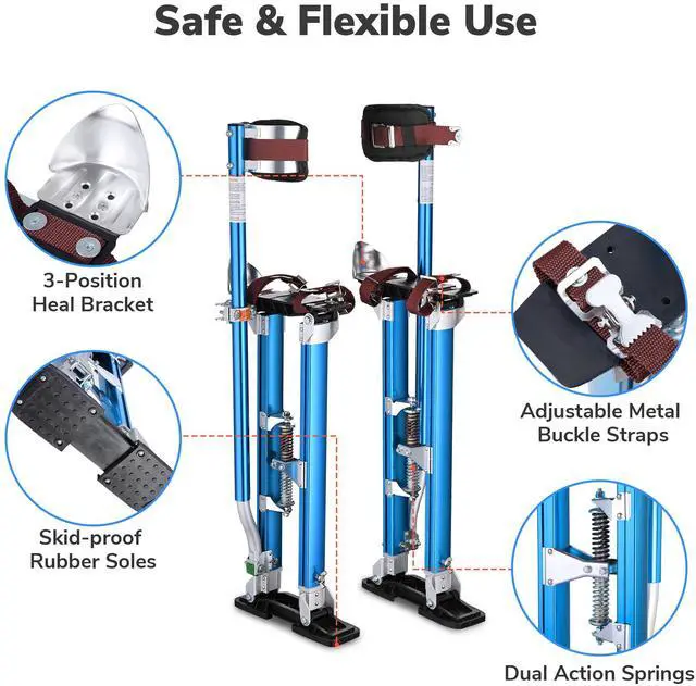Alt view image 4 of 7 - Yescom Drywall Stilts w/ 1 Pair Stilt Pad Replacement 24"-43" Aluminum Tool Painting