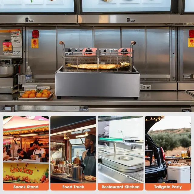 Alt view image 5 of 7 - Commercial 5000W 20L Electric Countertop Deep Fryer Single Large Tank Basket French Fry Restaurant