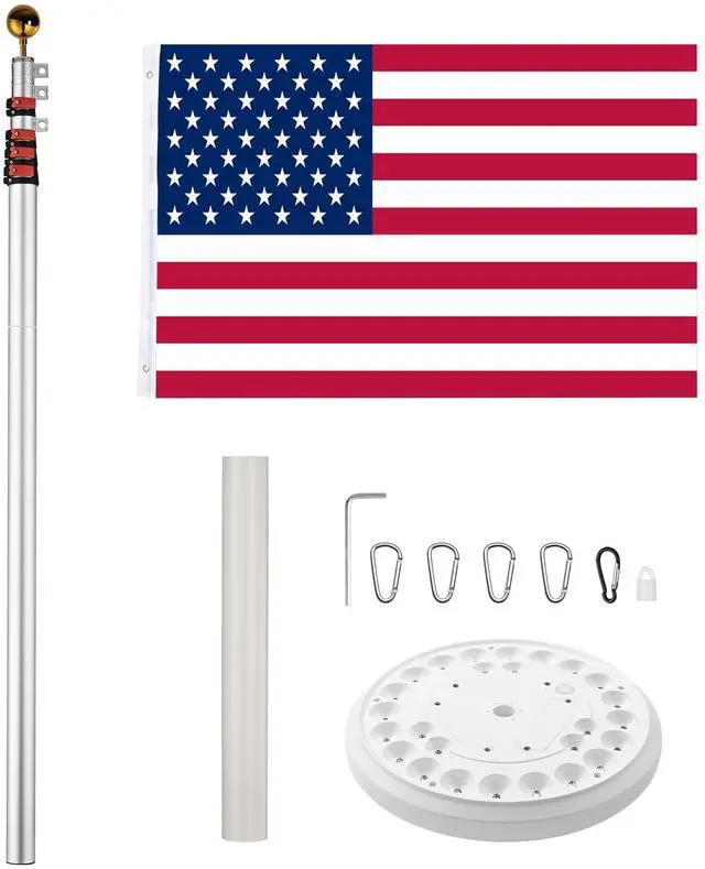 Alt view image 4 of 7 - EZ GO 25 Ft Telescopic Flag Pole Kit with 26 LED Solar Light US Flag Gold Ball