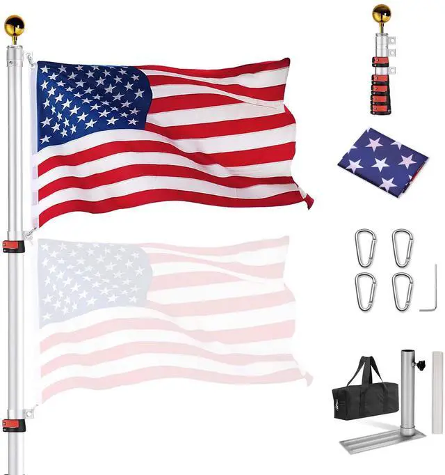 Main image of Yescom 30ft Telescopic Lightweight Aluminum Flagpole Tire Mount Stand Kit 3'x5' US Flag Ball Pole Top
