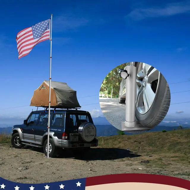 Alt view image 2 of 7 - Yescom 30ft Telescopic Lightweight Aluminum Flagpole Tire Mount Stand Kit 3'x5' US Flag Ball Pole Top
