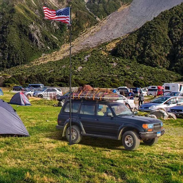 Alt view image 2 of 7 - Yescom Flag Pole Tire Mount Portable Metal Tailgate Camping 20ft 25ft 30ft Adjustable Flagpole Holder Black