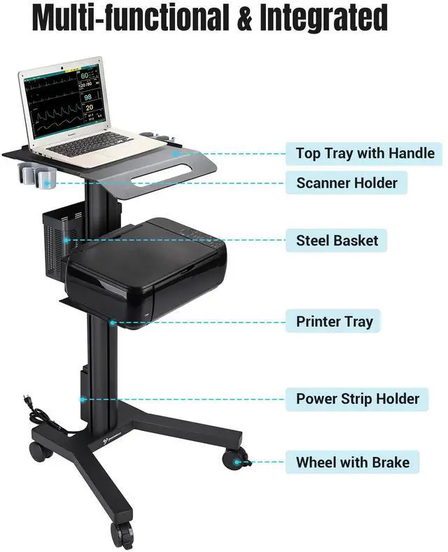 Alt view image 2 of 7 - Yescom 2 Tiers Medical Trolley Mobile Medical Cart Rolling Cart Lab Dental Office