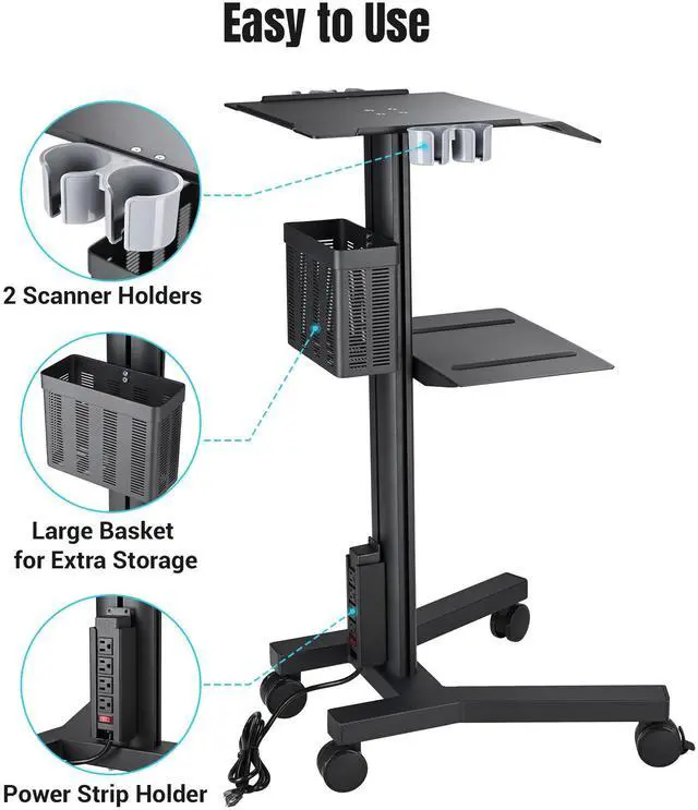 Alt view image 4 of 7 - Yescom 2 Tiers Medical Trolley Mobile Medical Cart Rolling Cart Lab Dental Office