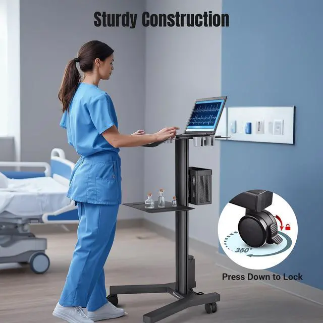 Alt view image 6 of 7 - Yescom 2 Tiers Medical Trolley Mobile Medical Cart Rolling Cart Lab Dental Office