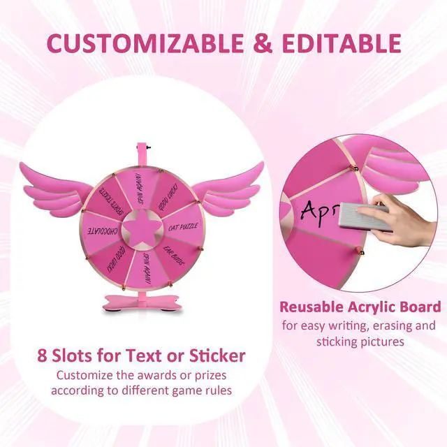 Alt view image 3 of 7 - WinSpin 12" Pink Angel Prize Wheel Tabletop Spinning 8 Slots Party Events Club