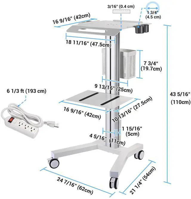 Alt view image 2 of 7 - 2 Tiers Medical Trolley Mobile Medical Cart Rolling Cart Lab Dental Spa Salon