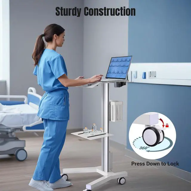 Alt view image 5 of 7 - 2 Tiers Medical Trolley Mobile Medical Cart Rolling Cart Lab Dental Spa Salon