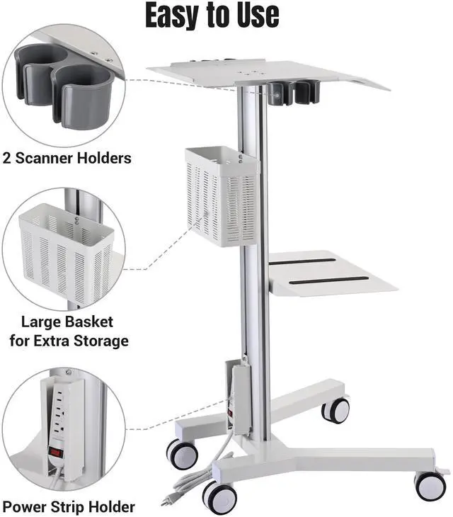 Alt view image 7 of 7 - 2 Tiers Medical Trolley Mobile Medical Cart Rolling Cart Lab Dental Spa Salon