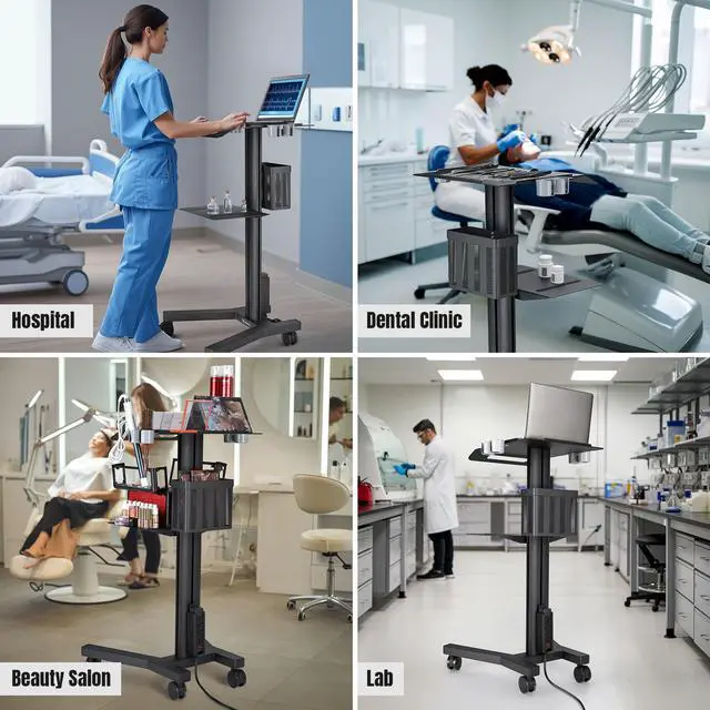 Alt view image 7 of 7 - Yescom 2 Tiers Medical Trolley Mobile Medical Cart Rolling Cart Lab Dental Office