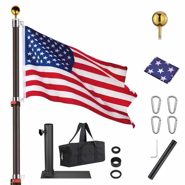 Main image of Yescom EZ GO 30ft Telescopic Flag Pole Kit Wheel Tire Mount Stand Upgrade Rotating Lock Outdoor Camper RV Tailgate Black