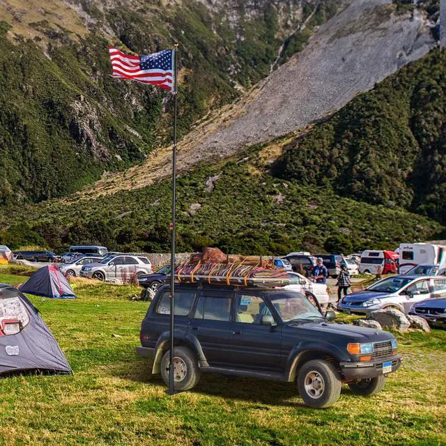 Alt view image 2 of 7 - Yescom EZ GO 30ft Telescopic Flag Pole Kit Wheel Tire Mount Stand Upgrade Rotating Lock Outdoor Camper RV Tailgate Black