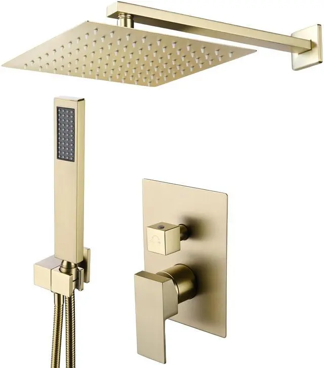 Alt view image 2 of 7 - Aquaterior Shower Faucet Set Wall Mount Concealed Mixer Valve Rain Shower Gold