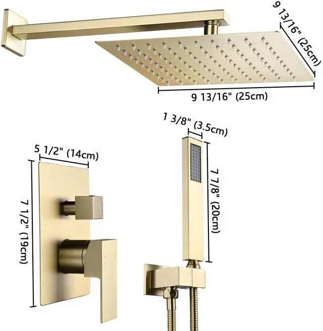 Alt view image 3 of 7 - Aquaterior Shower Faucet Set Wall Mount Concealed Mixer Valve Rain Shower Gold