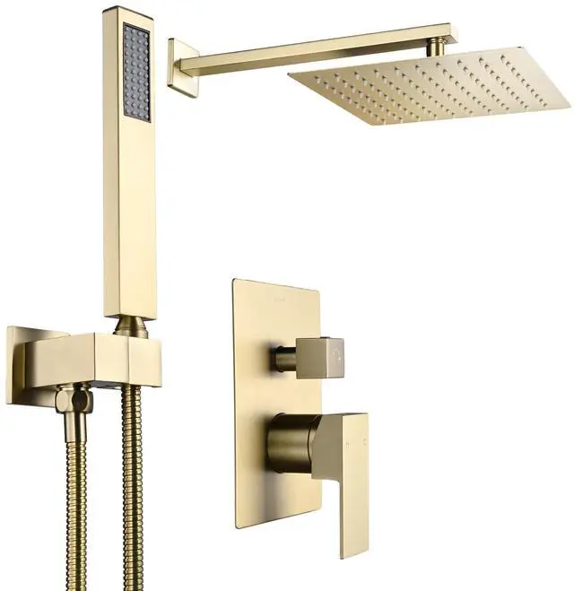 Alt view image 4 of 7 - Aquaterior Shower Faucet Set Wall Mount Concealed Mixer Valve Rain Shower Gold