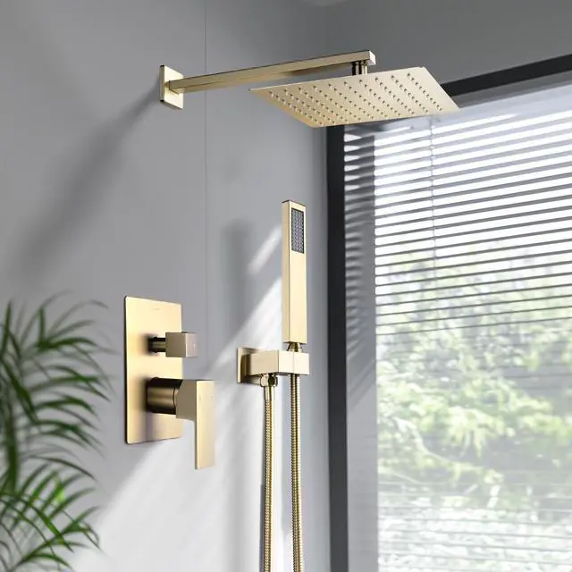 Alt view image 6 of 7 - Aquaterior Shower Faucet Set Wall Mount Concealed Mixer Valve Rain Shower Gold