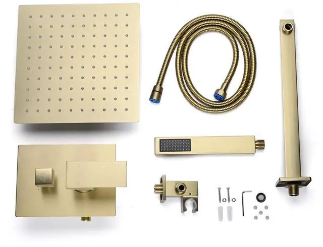 Alt view image 7 of 7 - Aquaterior Shower Faucet Set Wall Mount Concealed Mixer Valve Rain Shower Gold