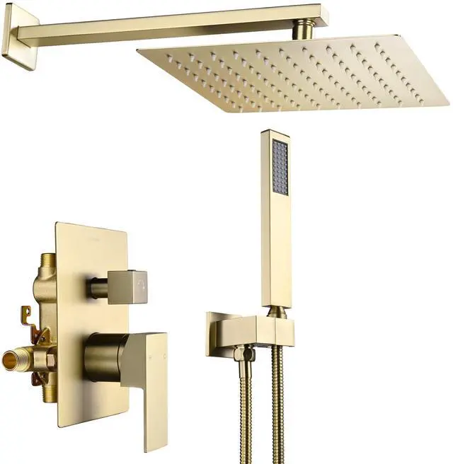 Main image of Aquaterior Shower Faucet Set Wall Mount Concealed Mixer Valve Rain Shower Gold