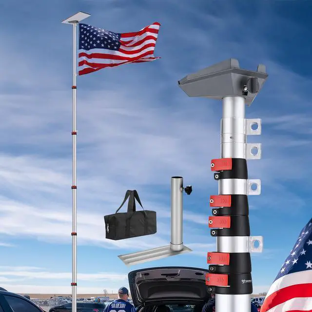 Main image of Yescom EZ GO 30ft Starlink Mini Ground Pole Mount Kit with Adapter & Tire Stand, Starlink Mini Telescopic Tailgate Flagpole & Base Kit for Outdoor RV Camping Silver