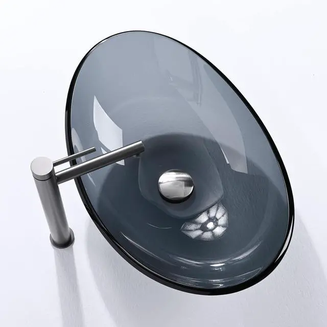 Alt view image 4 of 7 - Aquaterior Oval Tempered Glass Vessel Sink w/ Bathroom Single-Hole Faucet Drain