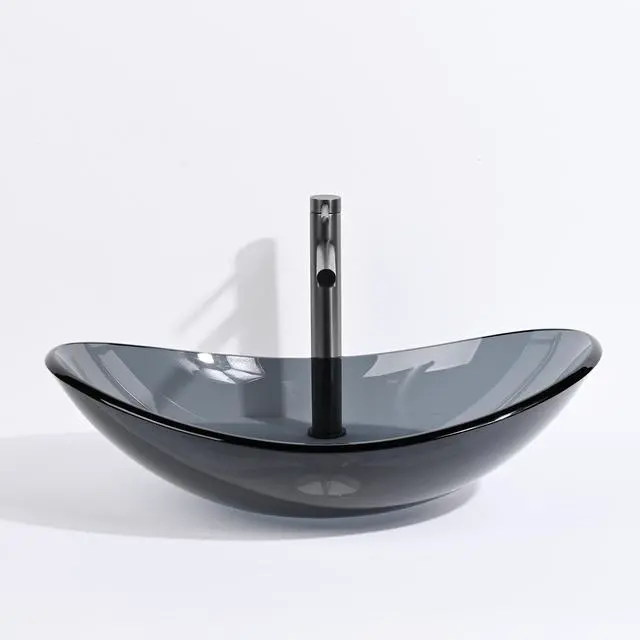 Alt view image 5 of 7 - Aquaterior Oval Tempered Glass Vessel Sink w/ Bathroom Single-Hole Faucet Drain