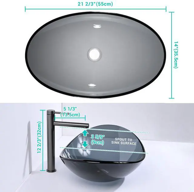 Alt view image 6 of 7 - Aquaterior Oval Tempered Glass Vessel Sink w/ Bathroom Single-Hole Faucet Drain