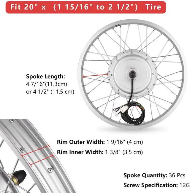 Alt view image 6 of 7 - Yescom Electric Bicycle E-Bike Conversion Kit Controller for 20" 750W 36V E-bike Front Wheel Motor Kit