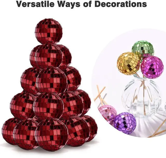 Alt view image 7 of 7 - Yescom 20PCS 1.6" Small Disco Ball Mirror Mini Hanging Decoration for Events Wedding 70s 80s Party Business Holiday Home Decor Red