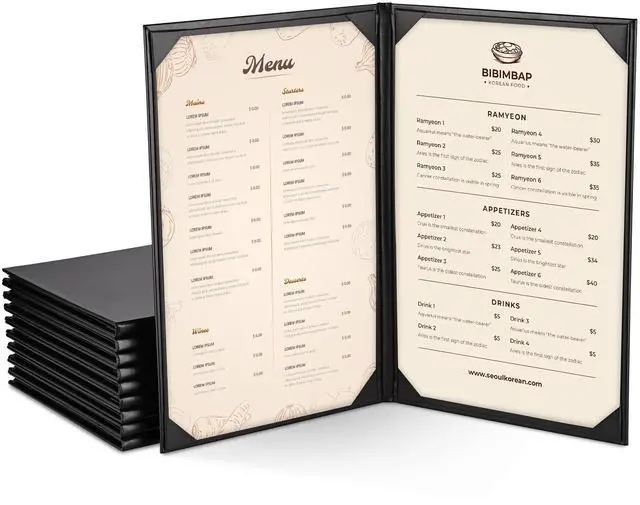 Main image of WeChef 10 Packs Restaurant Menu Covers 8.5 x 14 Book Style 2 Pages 2 Views Black