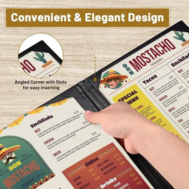 Alt view image 6 of 6 - WeChef 10 Packs Restaurant Menu Covers 8.5 x 14 Book Style 2 Pages 2 Views Black