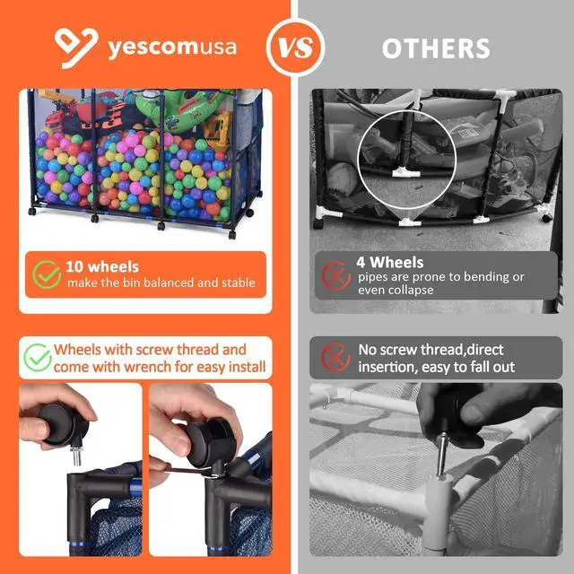 Alt view image 5 of 7 - Yescom 2 Pack Mesh Pool Toy Storage Bin Rolling Cart w/ Noodle Holder Organizer