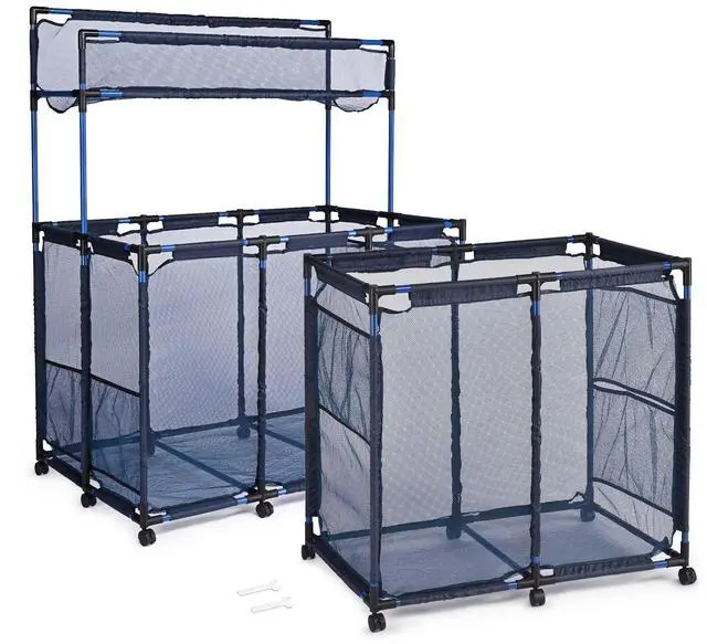 Alt view image 7 of 7 - Yescom 2 Pack Mesh Pool Toy Storage Bin Rolling Cart w/ Noodle Holder Organizer