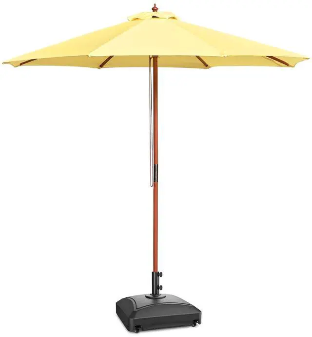 Main image of Yescom 9ft Solid Wood Outdoor Patio Umbrella with Base Included Parasol Wheels Stand for Bistro Market Garden Deck Yard Poolside Yellow