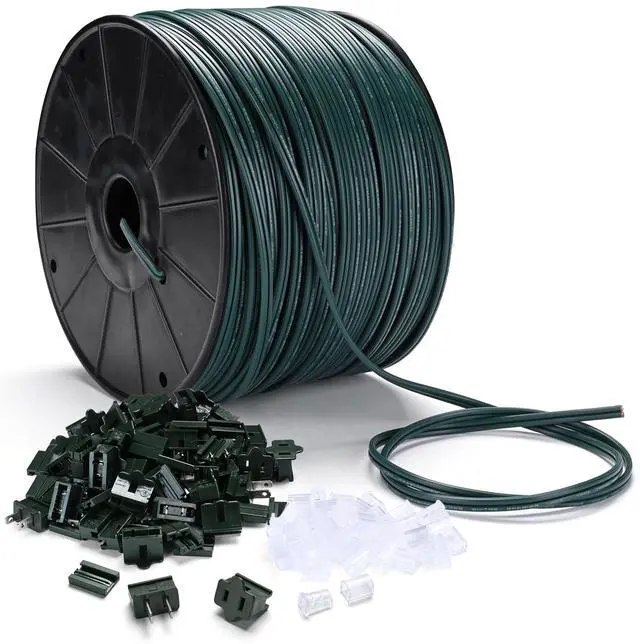 Main image of DELight 500Ft SPT-1 Electrical Wire 18 AWG UL Listed with 20 Male/Female Plugs Christmas Extension Lamp Wire Cord Green Rope