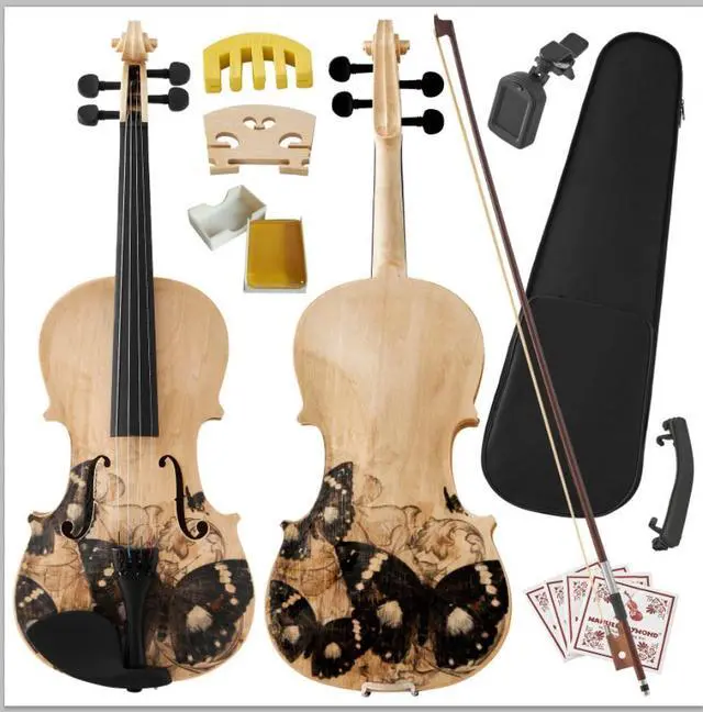 Main image of Yescom Beginner Violin Full Size 4/4 Solid Wood Full Set with Carry Case Mute Bow Shoulder Rest for Student Adults Starter Beautiful Butterfly