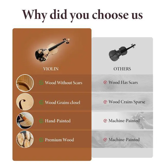 Alt view image 3 of 6 - Yescom Beginner Violin Full Size 4/4 Solid Wood Full Set with Carry Case Mute Bow Shoulder Rest for Student Adults Starter Beautiful Butterfly