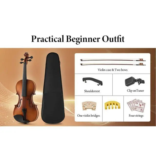 Alt view image 4 of 6 - Yescom Beginner Violin Full Size 4/4 Solid Wood Full Set with Carry Case Mute Bow Shoulder Rest for Student Adults Starter Beautiful Butterfly