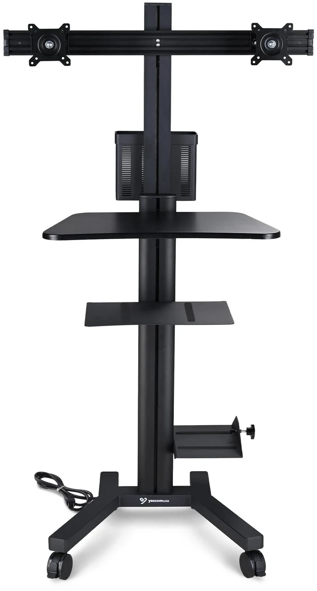 Main image of Yescom Mobile PC Stand Workstation w/ Dual Monitor Mount for Screen Up to 32"