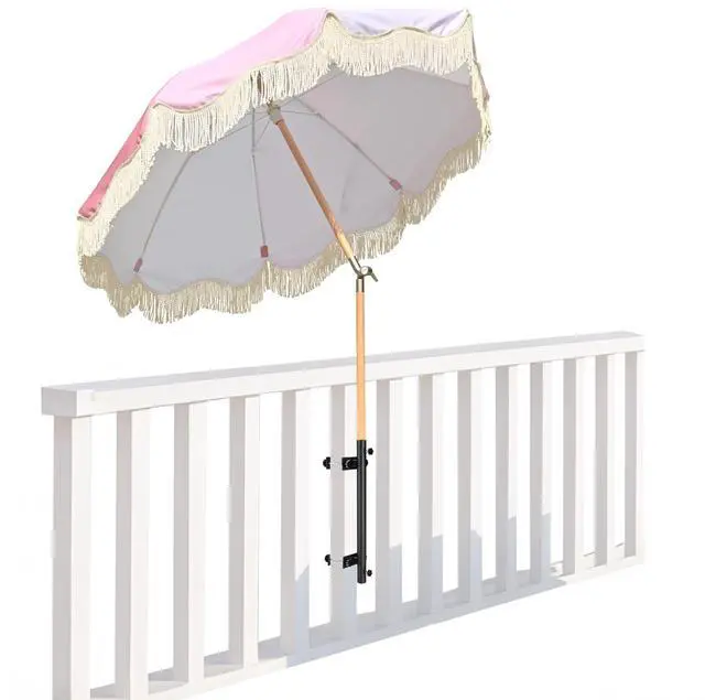 Alt view image 2 of 7 - LAGarden 6Ft Vintage Floral Fringe Umbrella w/ Deck Holder Carry Bag Adjustable for Outdoor Balcony Deck Food Ice Cream Cart Mobile Stall, Pink