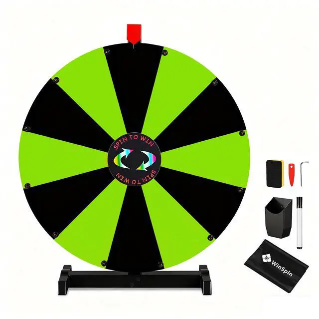 Main image of WinSpin 24" Display Prize Wheel Black & Green DIY Tabletop 12 Slots Modular Custom Spinning Wheel for Pop Up Trade Show