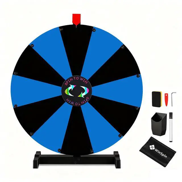 Main image of WinSpin 24" Display Prize Wheel Black & Blue DIY Tabletop 12 Slots Modular Custom Spinning Wheel for Pop Up Trade Show