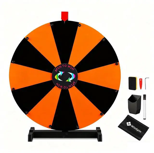 Main image of WinSpin 24" Display Prize Wheel Black & Orange DIY Tabletop 12 Slots Modular Custom Spinning Wheel for Pop Up Trade Show