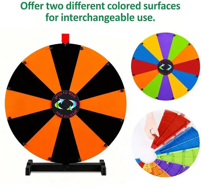 Alt view image 2 of 7 - WinSpin 24" Display Prize Wheel Black & Orange DIY Tabletop 12 Slots Modular Custom Spinning Wheel for Pop Up Trade Show