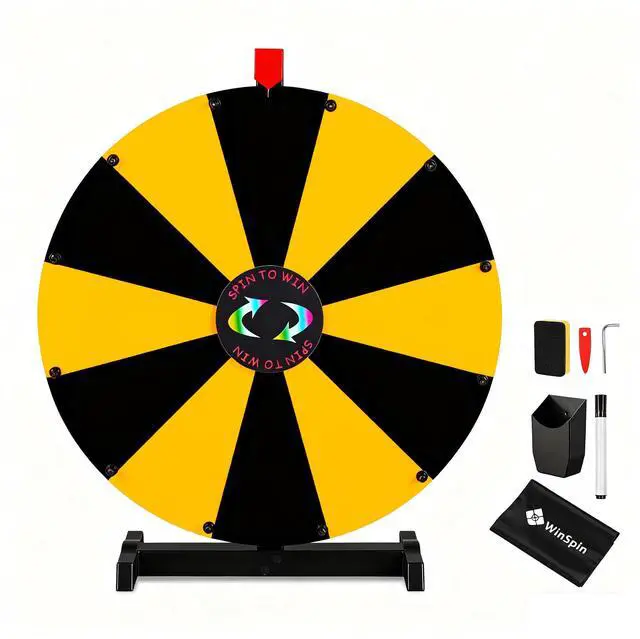 Main image of WinSpin 24" Display Prize Wheel Black & Yellow DIY Tabletop 12 Slots Modular Custom Spinning Wheel for Pop Up Trade Show