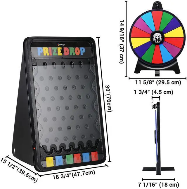 Alt view image 2 of 7 - WinSpin 19x30" Prize Drop Board with LED Light & 12" Prize Wheel Fortune Game