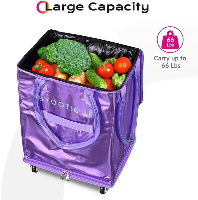 Alt view image 2 of 7 - Byootique 16" Rolling Tote Bag Grocery Bag on Wheels Shopping Trolley DuskViolet